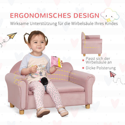 Fleecová pohovka pro děti s úložným prostorem, dvoumístná, 3-5 let, růžová