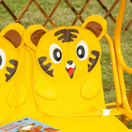 2místná kovová houpačka pro děti s ochranou proti slunci – žlutá