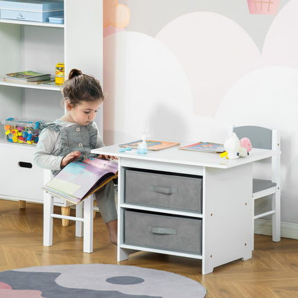 Dětský stůl s úložným prostorem, bílá a šedá, dřevo