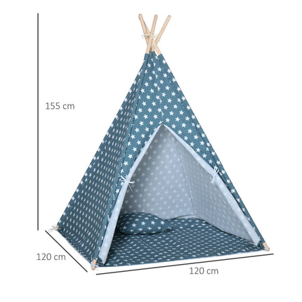 Skládací modré teepee pro děti na hraní doma i venku