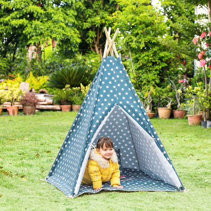 Skládací modré teepee pro děti na hraní doma i venku