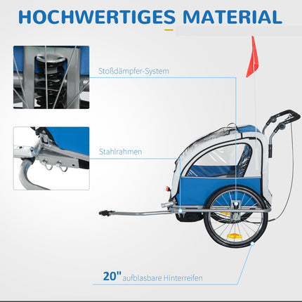 Children's bicycle stroller, blue - rain cover, breathable fabric