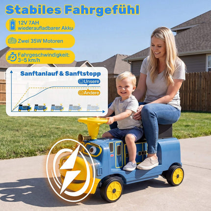 Children's 12V Electric Ride-On Car, Blue, 2 Seats & Motors