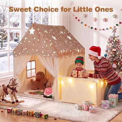 Children's 2-in-1 Play Tent with Glow Stars, Beige, 170x120x137 cm