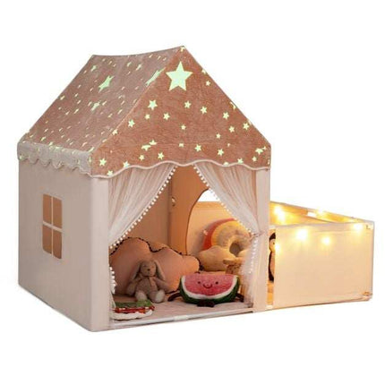 Children's 2-in-1 Play Tent with Glow Stars, Beige, 170x120x137 cm