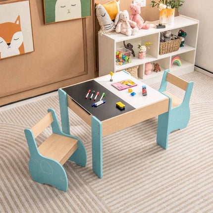 Children's 4-in-1 Wooden Table Set with Chalkboard & Storage