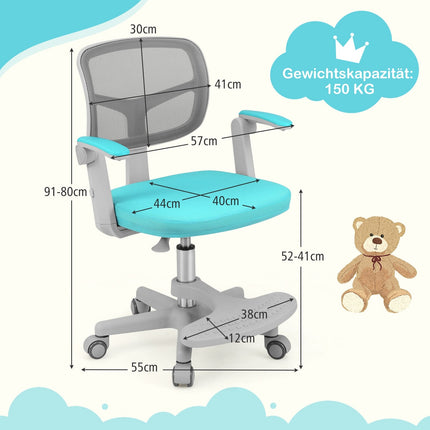 Dětská nastavitelná židle k psacímu stolu, 41-52 cm, tyrkysová