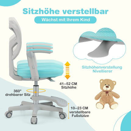 Dětská nastavitelná židle k psacímu stolu, 41-52 cm, tyrkysová