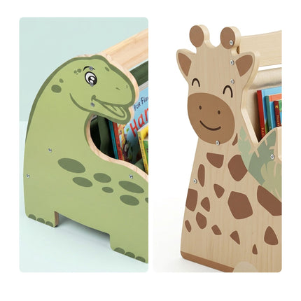 Children's Bookcase with 4 Fabric Pockets – Dino Design