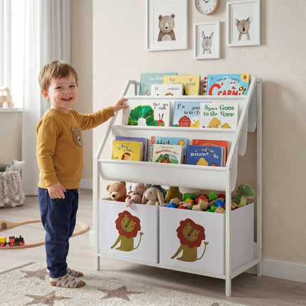 Children's Bookshelf with 3 Hanging Shelves, White