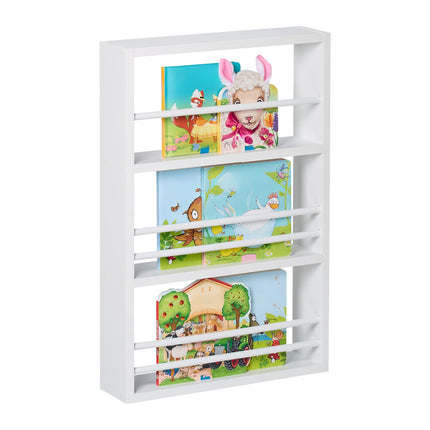 Children's Bookshelf with 3 Shelves, Wall-Mountable