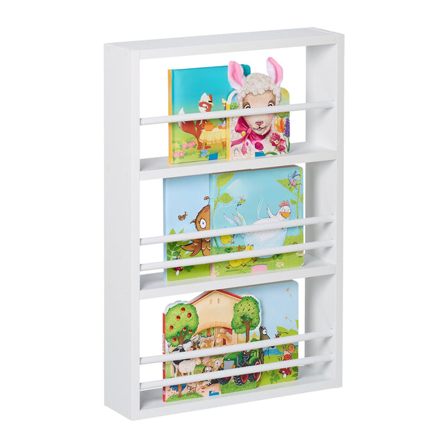 Kinderboekenkast met 3 planken, wandmontage