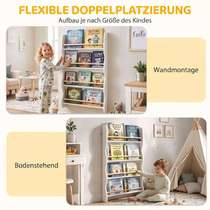 Children's Bookshelf with 4 Shelves, White, 60x10x98 cm