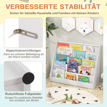 Dětská knihovna s 5 policemi, bílá, bezpečný design
