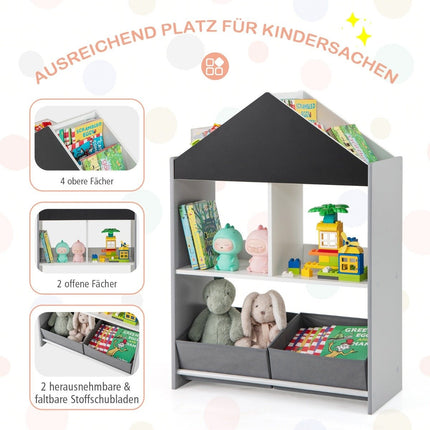 Children's Bookshelf with Blackboard & Storage Boxes