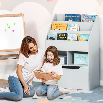 Bücherregal für Kinder mit Schublade, Grau, 60 x 30 x 90 cm