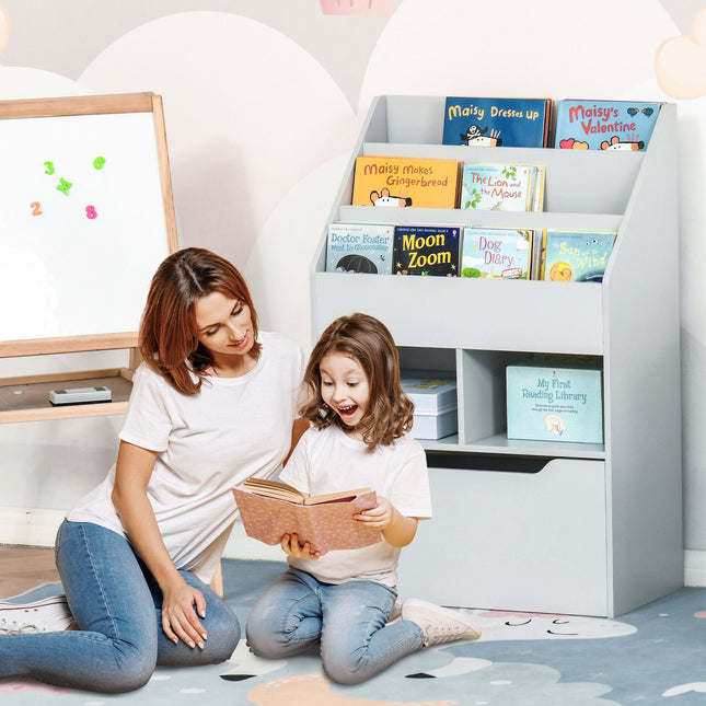 Kinderboekenkast met lade, grijs, 60 x 30 x 90 cm