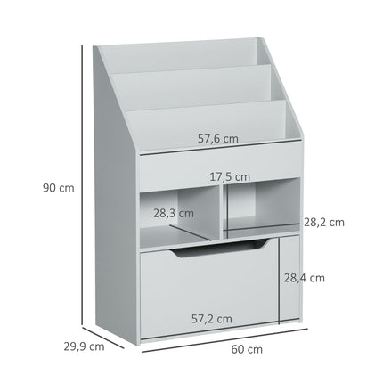Bücherregal für Kinder mit Schublade, Grau, 60 x 30 x 90 cm