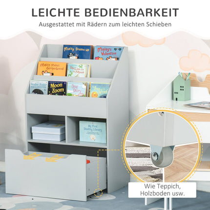 Bücherregal für Kinder mit Schublade, Grau, 60 x 30 x 90 cm