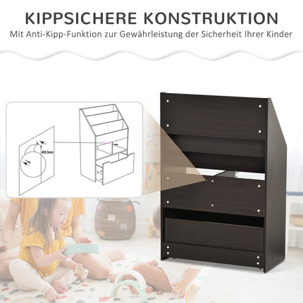 Bücherregal für Kinder mit Schublade, Grau, 60 x 30 x 90 cm