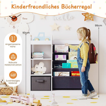Children's Bookshelf with Mirror and Storage, White