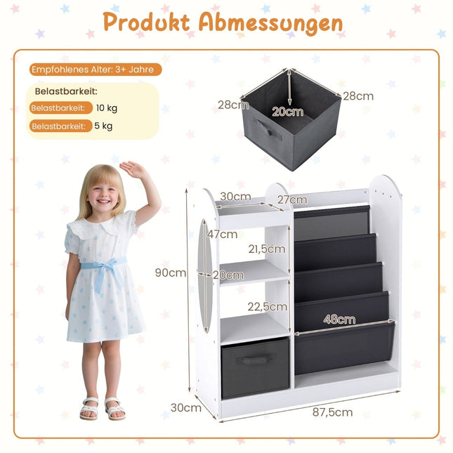 Dětská knihovna se zrcadlem a úložným prostorem, bílá