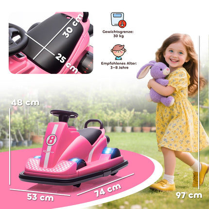 Dětské narážecí autíčko, otáčení 360, LED světla, hudba, růžové