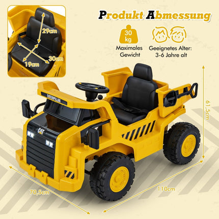 Dětské elektrické auto Caterpillar 12V, sklápěč na ježdění s lopatkou na písek, sklápěcí korbou a megafonem