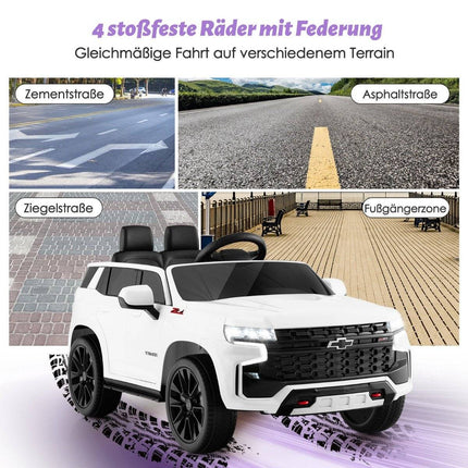 Dětské elektrické auto Chevrolet s dálkovým ovládáním 2.4G, odpružením, světly a hudbou, dětské autíčko bílé