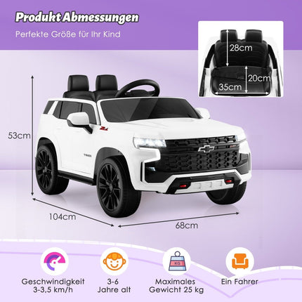 Dětské elektrické auto Chevrolet s dálkovým ovládáním 2.4G, odpružením, světly a hudbou, dětské autíčko bílé