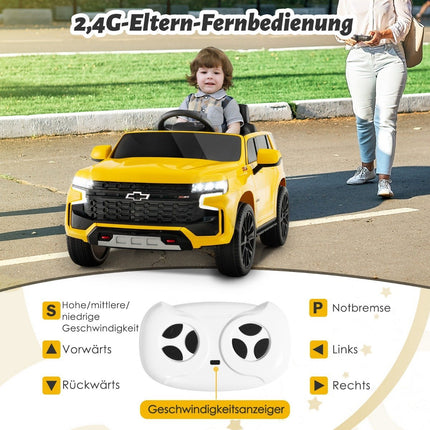 Dětské elektrické auto Chevrolet s dálkovým ovládáním 2.4G, odpružením, světly a hudbou, dětské autíčko žluté