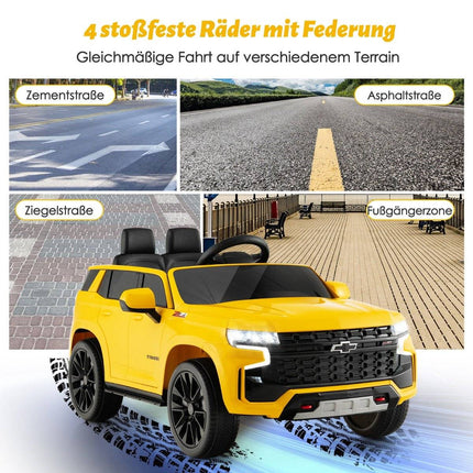 Dětské elektrické auto Chevrolet s dálkovým ovládáním 2.4G, odpružením, světly a hudbou, dětské autíčko žluté