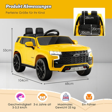 Dětské elektrické auto Chevrolet s dálkovým ovládáním 2.4G, odpružením, světly a hudbou, dětské autíčko žluté