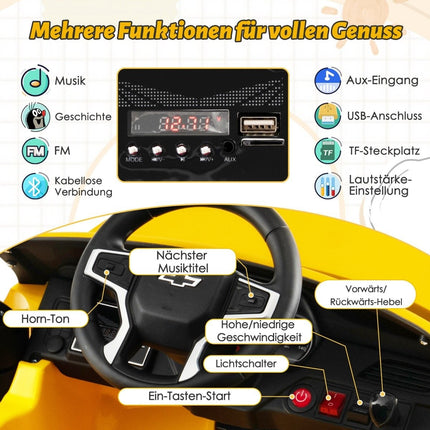 Dětské elektrické auto Chevrolet s dálkovým ovládáním 2.4G, odpružením, světly a hudbou, dětské autíčko žluté