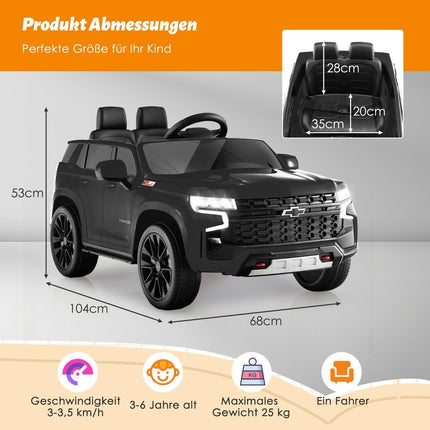 Dětské elektrické auto Chevrolet s dálkovým ovládáním 2.4G, odpružením, světly a hudbou, dětské autíčko černé