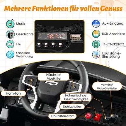Dětské elektrické auto Chevrolet s dálkovým ovládáním 2.4G, odpružením, světly a hudbou, dětské autíčko černé