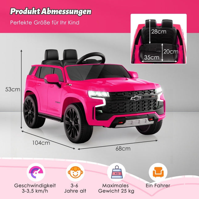 Dětské elektrické auto Chevrolet s dálkovým ovládáním 2.4G, odpružením, světly a hudbou, dětské autíčko růžové