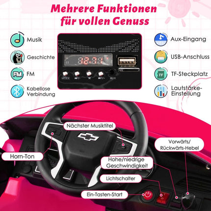 Dětské elektrické auto Chevrolet s dálkovým ovládáním 2.4G, odpružením, světly a hudbou, dětské autíčko růžové