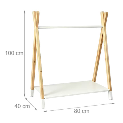 Children's Coat Rack, Pine/MDF, Natural & White, 100cm