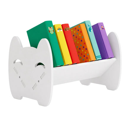 Children's Desk Bookshelf with Cat Design, White PVC, 3 kg Load