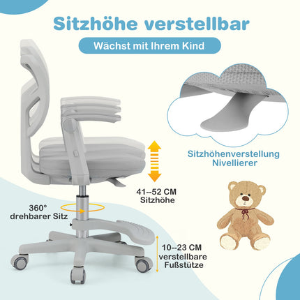 Dětská židle k psacímu stolu, nastavitelná výška 41-52 cm, šedá