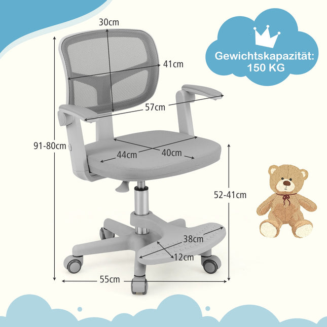 Dětská židle k psacímu stolu, nastavitelná výška 41-52 cm, šedá