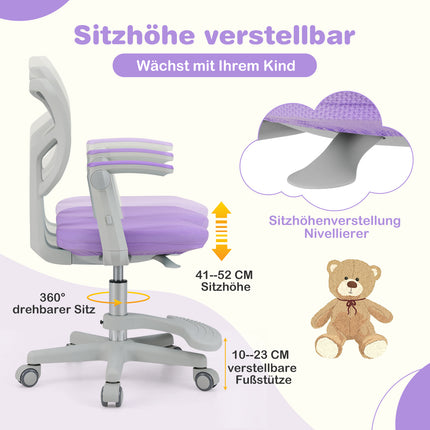 Dětská židle k psacímu stolu, nastavitelná výška 41-52 cm, fialová