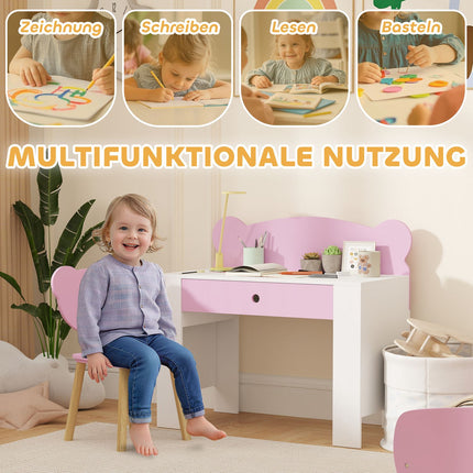Dětský psací stůl a židle, motiv medvídek, růžový, 3-8 let
