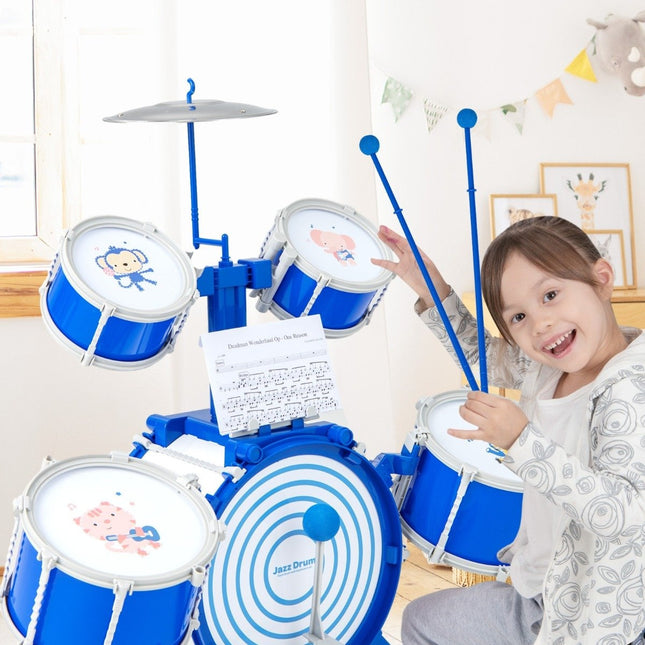 Children's Drum Set with Stool, Stand & Pedal - Blue