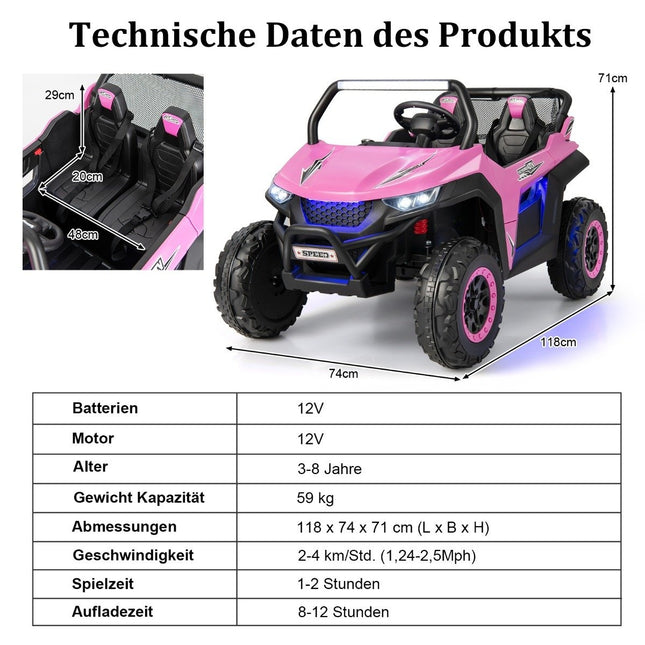 Dětské elektrické terénní auto s dálkovým ovládáním, 2 sedadla, růžové