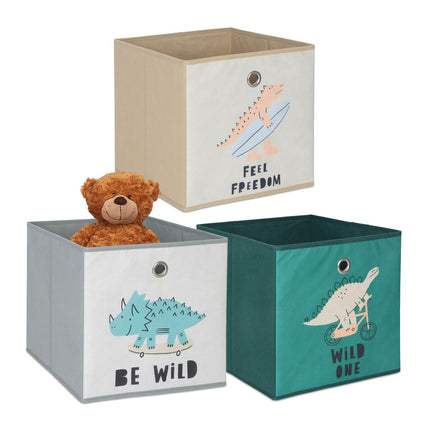 Dětské skládací úložné boxy, 3 ks, dinosauři a zvířátka