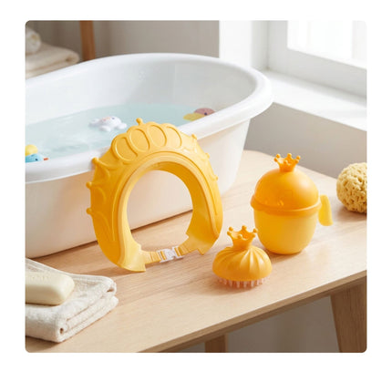 Children's Hair-Wash Set with Crown Cap & Brush - Yellow