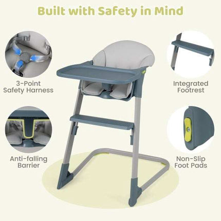 Children's High Chair, Adjustable Tray & Footrest, Grey