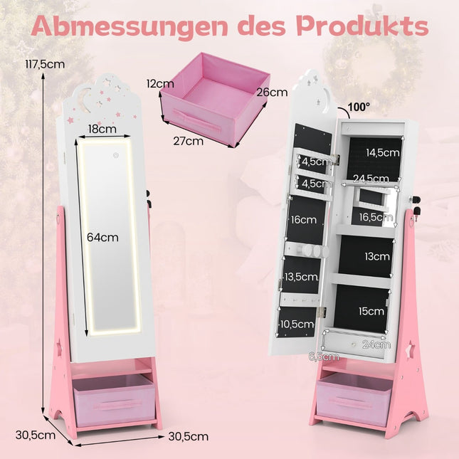 Dětská šperkovnice se zrcadlem a LED světly